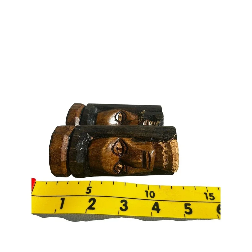 Jamaican Red Cedar Wood Hand Carved Tiki Totem Pair Sculptures